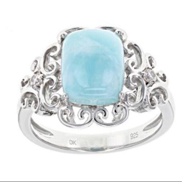 Genuine Blue‎ Larimar Sterling Silver Ring .09ctw, Womens, Statement, JTV, Sz 12 - Picture 1 of 1